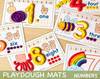 Preschool Printables Numbers 1-10 Play Doh Mats Toddler Activities, Montessori Materials Practice for Homeschool Pre-K Kindergarten