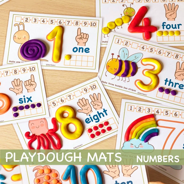 Preschool Printables Numbers 1-10 Play Doh Mats Toddler Activities, Montessori Materials Practice for Homeschool Pre-K Kindergarten