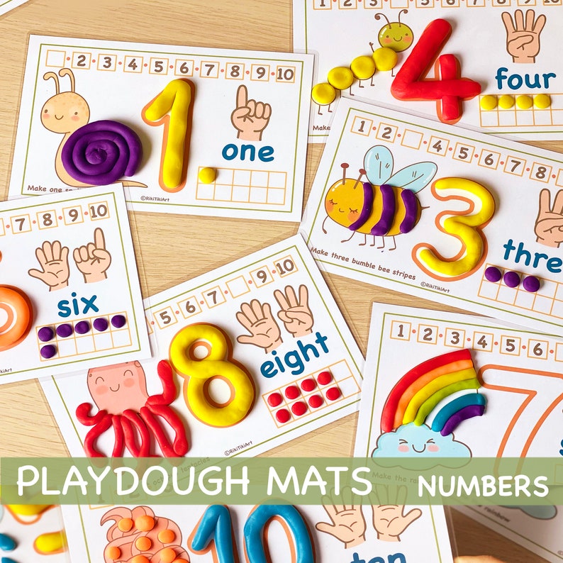 Preschool Printables Numbers 1-10 Play Doh Mats Toddler Activities, Montessori Materials Practice for Homeschool Pre-K Kindergarten image 1