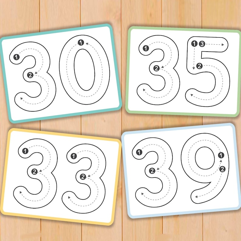Number Tracing Cards 1-100 Printable Handwriting Practice Preschool Worksheets Learning Number Flash Cards Math Preschool Printables image 5