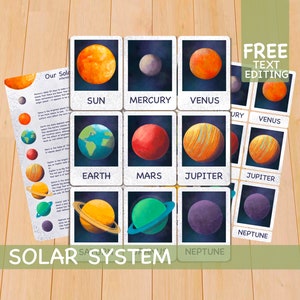 Flashcards du système solaire, matériaux Montessori imprimables, ressources d'apprentissage pour la classe à la maison
