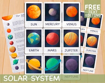 Flashcards du système solaire, matériaux Montessori imprimables, ressources d'apprentissage pour la classe à la maison