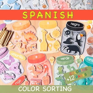 Spanish Color Sorting Activity Coloring Pages Color Matching in Jars Worksheets Homeschool Preschool Toddler Printable Spanish Activities