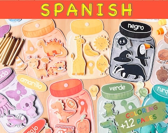 Spanish Color Sorting Activity Coloring Pages Color Matching in Jars Worksheets Homeschool Preschool Toddler Printable Spanish Activities