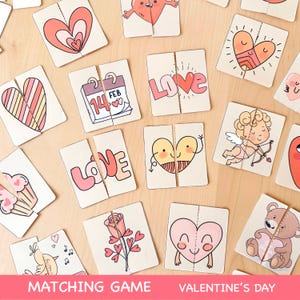 Gioco di abbinamento per San Valentino, gioco di abbinamento stampabile per bambini in età prescolare, trova una coppia di carte puzzle, attività per bambini piccoli per la scuola materna di San Valentino