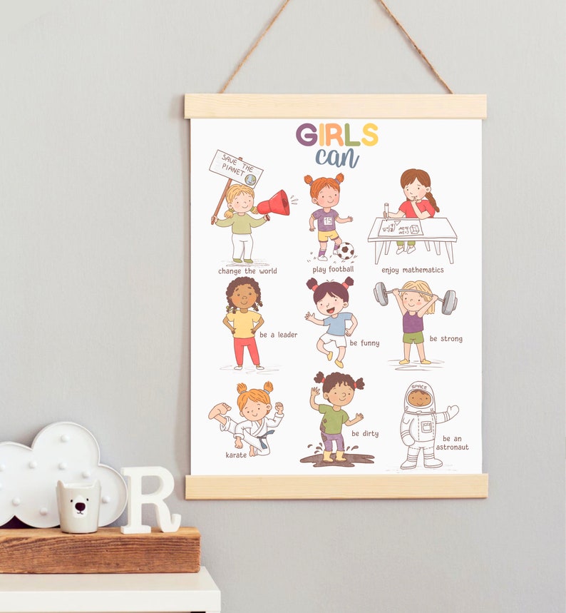 Girls Can Poster Calming Corner Playroom Inspirational Art Printable Classroom Decor Growth Mindset Montessori Poster Therapy Office Decor image 5