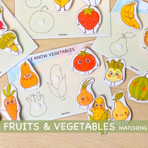 Obst und Gemüse Matching-Spiel pädagogische Sortieraktivität Homeschool druckbare Aktivitäten Kleinkind Lernressourcen Beschäftigte Buchseiten