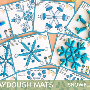 Tapetes de massa para flocos de neve, atividades de inverno montessori, flocos de neve para impressão, jogo de habilidades motoras finas para crianças, atividades de natal