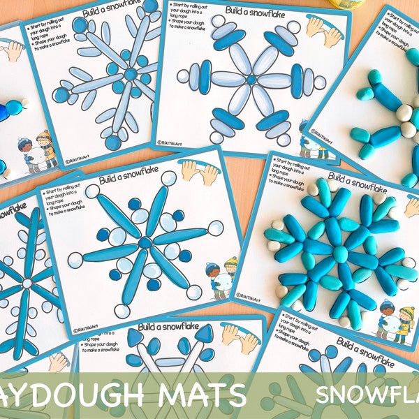 Flocons de neige Tapis de pâte à modeler Activités d'hiver Montessori Étude de flocon de neige imprimable Jeu de motricité fine pour les activités de Noël des tout-petits