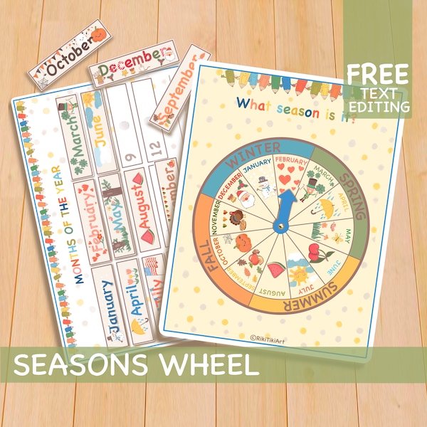 Wheel of the year - Seasons Wheel Homeschool Toddler Activities, Printable Classroom Decor, Months of the Year - Preschool Worksheets