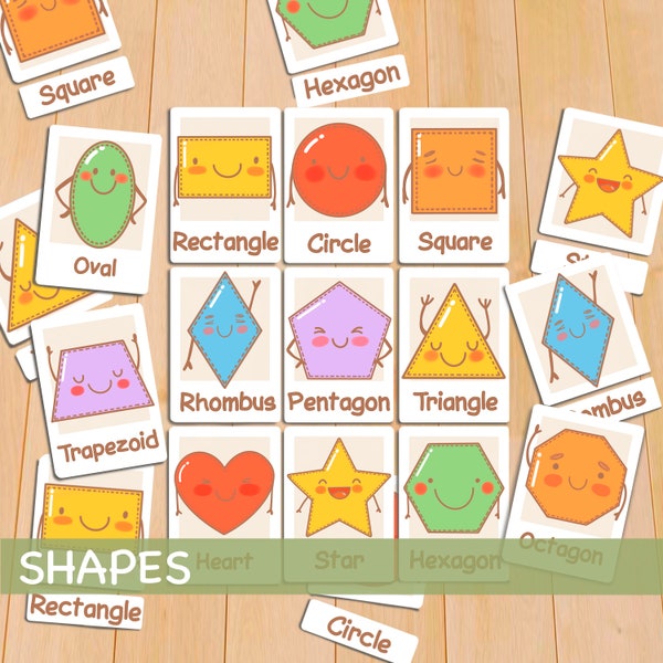 Geometric Shapes Flash Cards Printable Montessori Materials Preschool Homeschool Classroom Flashcards for Toddlers