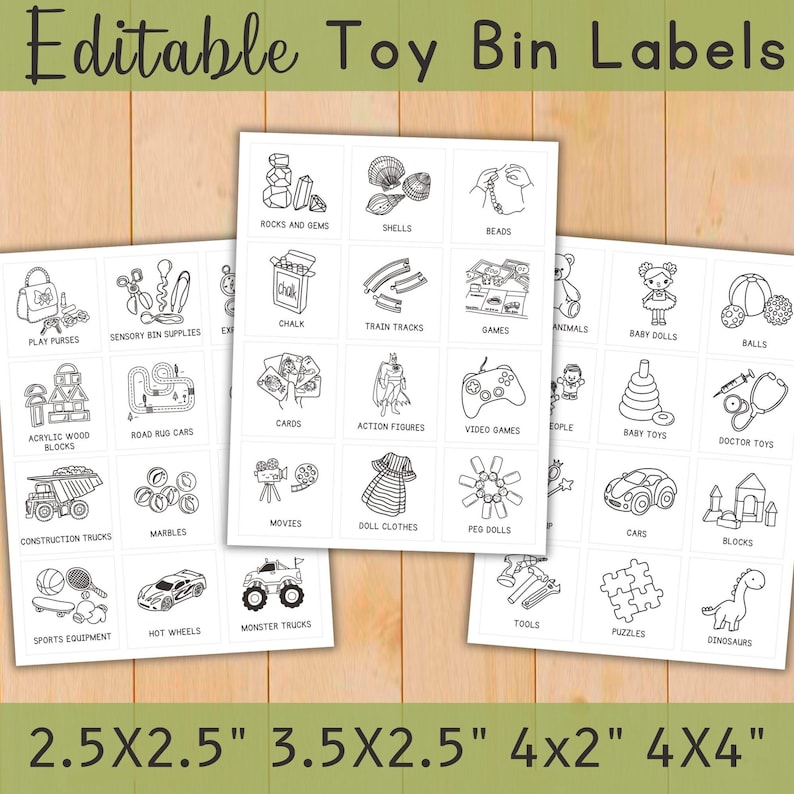 Editable Toy Bin Labels Daycare Playroom B&W Toy Storage Labels ...