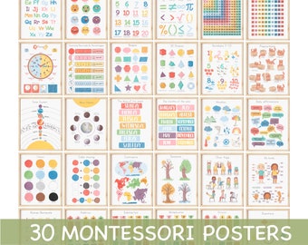 Set of 30 Educational Posters Montessori Classroom Decor Vibrant Rainbow Nursery Prints Homeschool Printable Toddler Playroom Decor