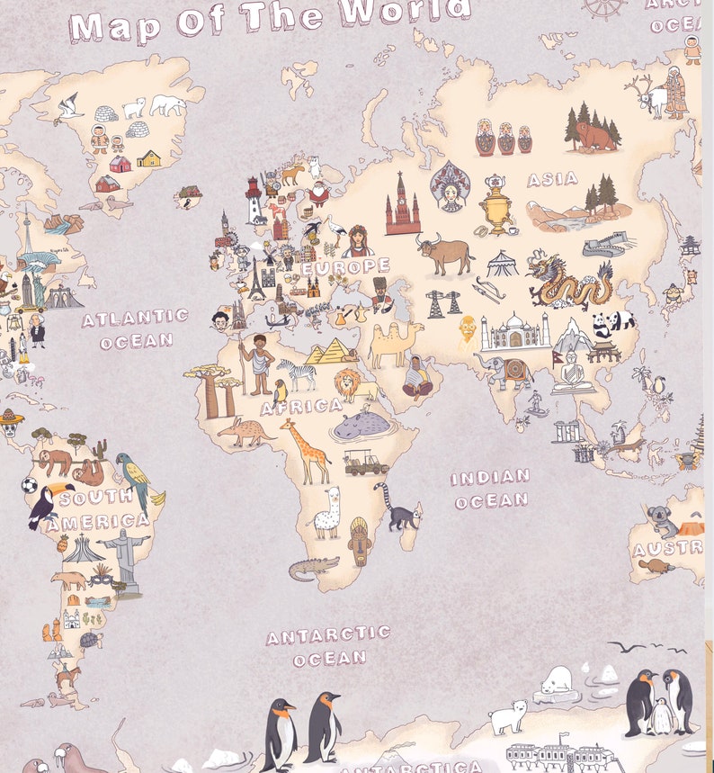 Kids world map, Homeschool educational poster, Printable Montessori materials image 5