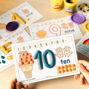 Preschool Printables Numbers 1-10 Play Doh Mats Toddler Activities, Montessori Materials Practice for Homeschool Pre-K Kindergarten image 8