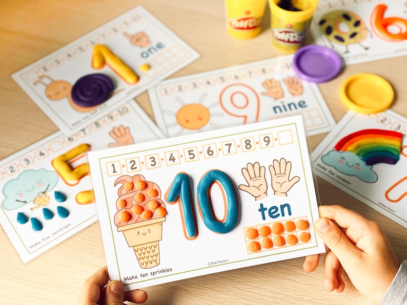 Preschool Printables Numbers 1-10 Play Doh Mats Toddler Activities, Montessori Materials Practice for Homeschool Pre-K Kindergarten image 8