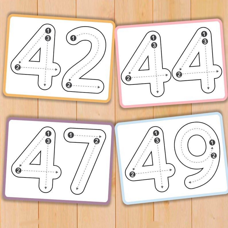 Number Tracing Cards 1-100 Printable Handwriting Practice Preschool Worksheets Learning Number Flash Cards Math Preschool Printables image 6