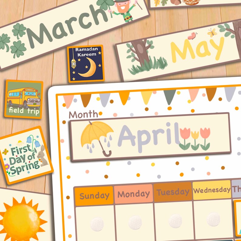 Wandkalender zum Ausdrucken für Kinder Klassenzimmer Immerwährender Kalender Morgentafel für Vorschulkinder Bild 8