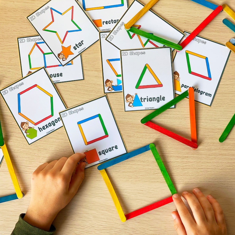 Popsicle Sticks Formen Aktivitätsspiel für Kleinkinder Montessori druckbare Aktivitäten Vorschule Ausdrucke für Kinder Homeschool Ressourcen Bild 7
