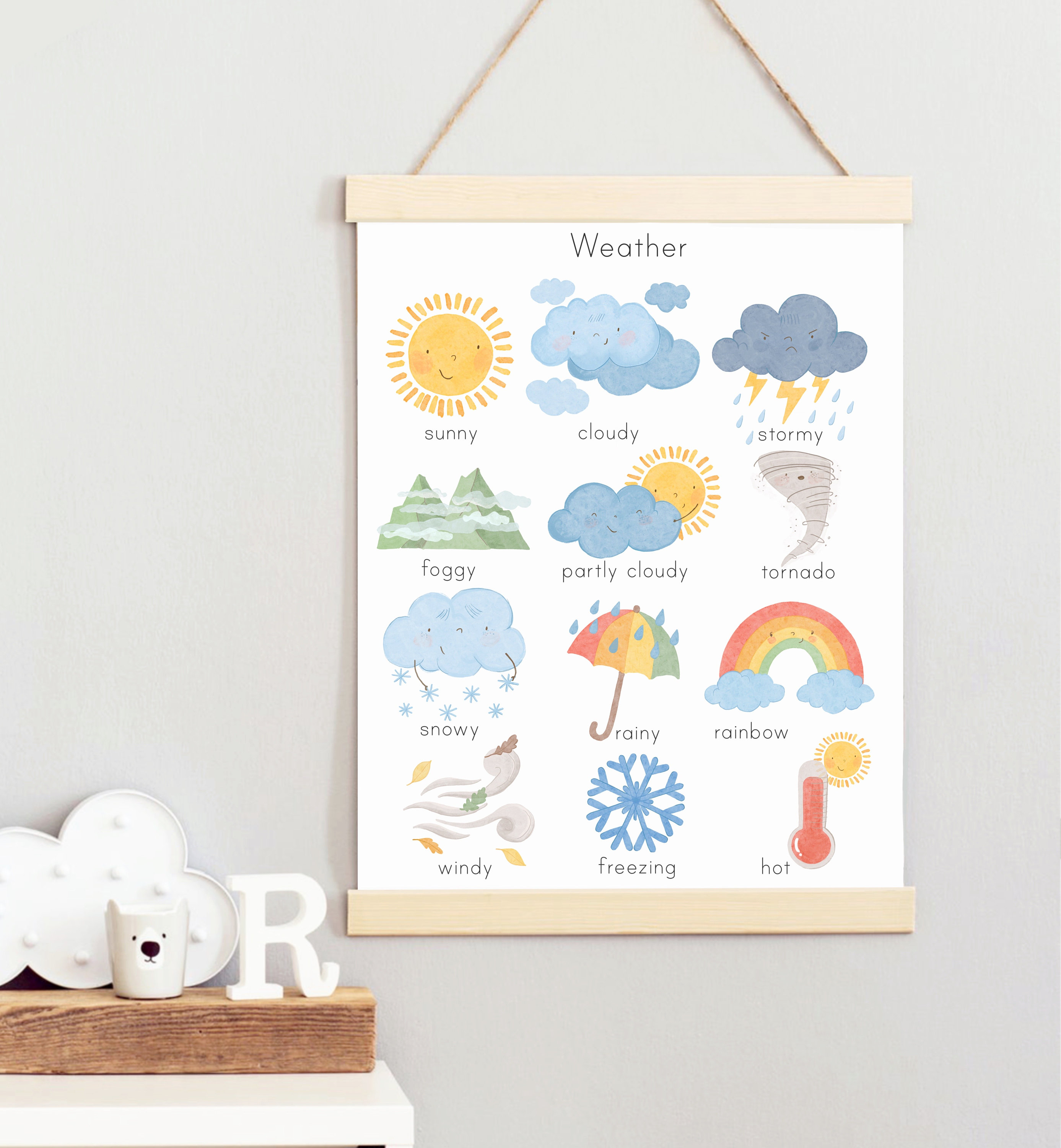 Weather Chart for Kids Homeschool Watercolor Weather Unit Poster for ...