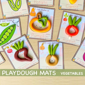 Tapetes de plastilina de verduras Tapetes de plastilina imprimibles Habilidades motoras finas Actividades preescolares Recursos para niños pequeños Montessori Aprendizaje en casa