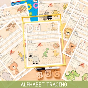 Hojas de trabajo para trazar el alfabeto, hojas de trabajo para colorear y trazar el alfabeto para niños, hojas de trabajo para practicar la escritura a mano de letras, hojas de trabajo imprimibles para preescolar