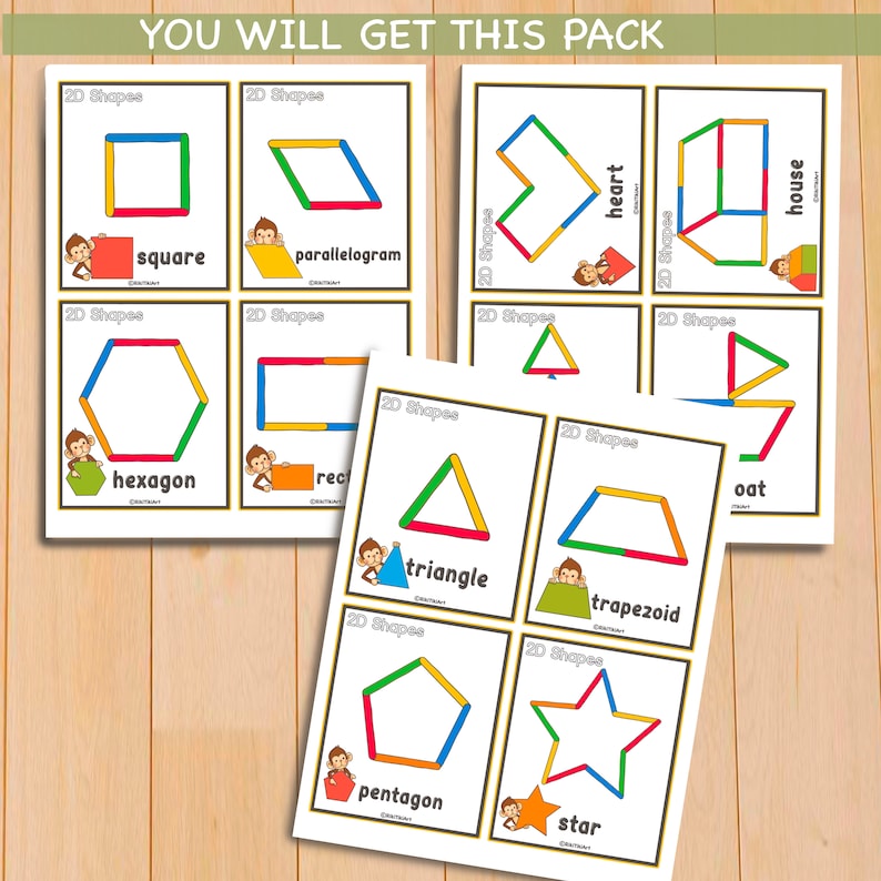 Popsicle Sticks Shapes Activity Game for Toddlers Montessori Printable Activities Preschool Printables for Kids Homeschool Resources zdjęcie 2