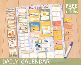 Printable perpetual calendar, Kids calendar, Homeschool decor, Busy binder - classroom calendar, Preschool quiet book page