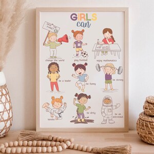 Girls Can Poster Calming Corner Playroom Inspirational Art Printable Classroom Decor Growth Mindset Montessori Poster Therapy Office Decor image 4