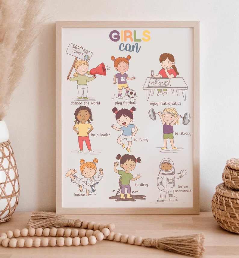 Girls Can Poster Calming Corner Playroom Inspirational Art Printable Classroom Decor Growth Mindset Montessori Poster Therapy Office Decor image 4