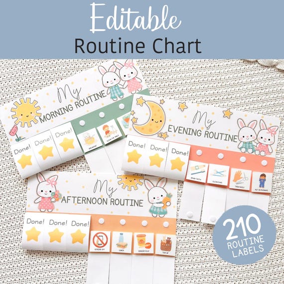 Toddlers Routine Flip Chart Editable Morning Routine Chart for Kids Daily Weekly Visual Schedule Enfant Chore Chart To Do List 210 Labels