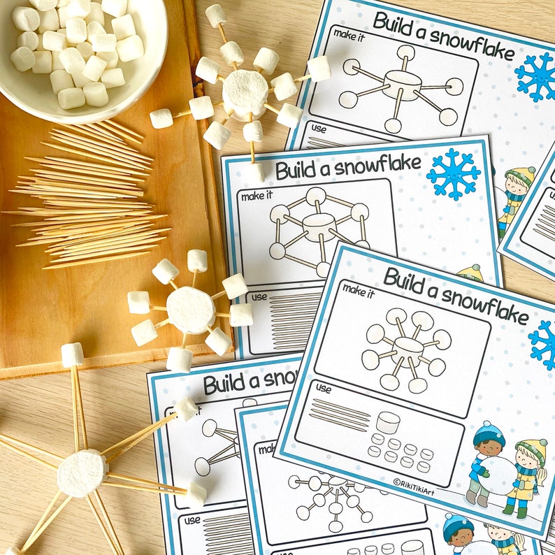 Marshmallows and Toothpicks Snowflakes Mats Printable Game for Etsy