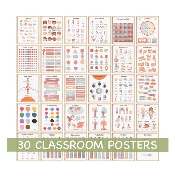 30 Classroom Posters Educational Wall Art Printable Playroom Wall Decor Preschool Learning Posters Nursery Prints Montessori Wall Art