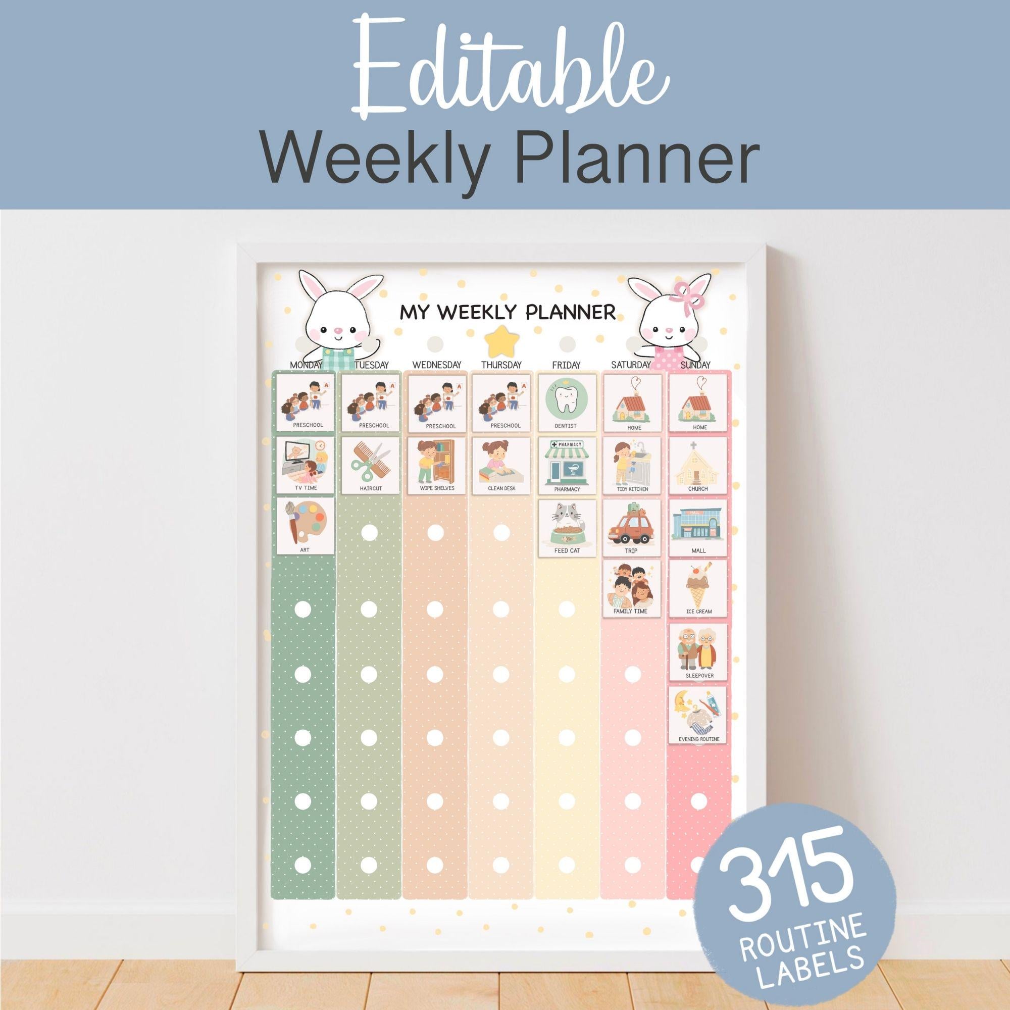 Family Weekly Schedule Editable Chore Chart for Kids Daily Routine ...