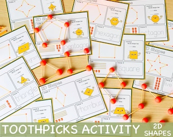 Toothpicks and Play Dough 2D Shapes Visual Cards Toddler Activity Preschool Printables Homeschool Learning Montessori Printable Resources