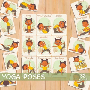Kids Yoga Flashcards Children’s Yoga Pose Flash Cards Montessori Printable Cards for Toddler Homeschool Resources