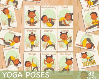 Kids Yoga Flashcards Children’s Yoga Pose Flash Cards Montessori Printable Cards for Toddler Homeschool Resources