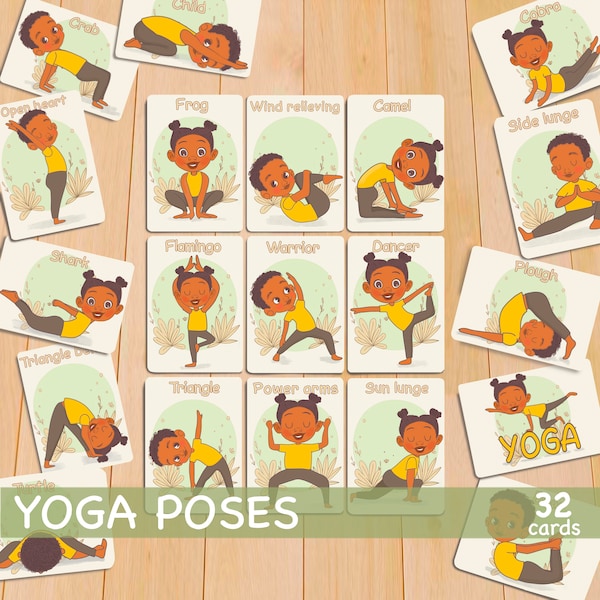 Kids Yoga Flashcards Children’s Yoga Pose Flash Cards Montessori Printable Cards for Toddler Homeschool Resources