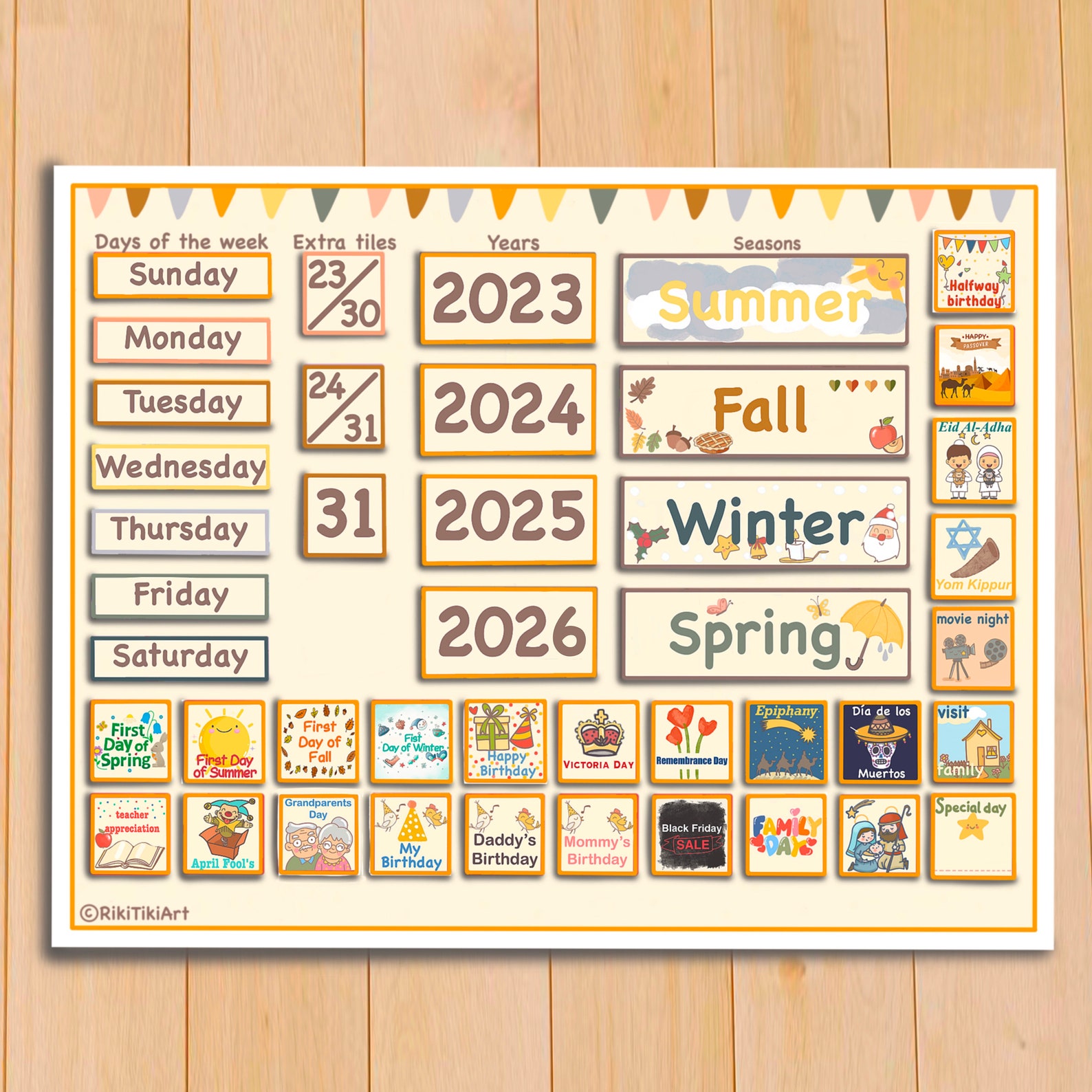 Printable Wall Calendar for Kids Classroom Perpetual Calendar - Etsy