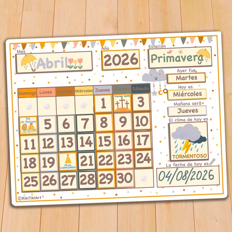Spanish Calendar for Kids Printable Perpetual Calendar for Toddlers Montessori Busy Binder Homeschool Preschool Curriculum and Weather Chart image 9
