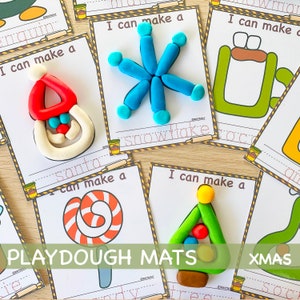 Cartes visuelles de tapis de pâte à jouer de Noël, activités imprimables pour tout-petits Play Doh, matériel préscolaire Montessori pour la maternelle et l'école à la maison
