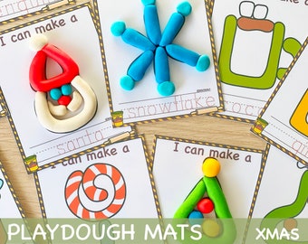 Tarjetas visuales de tapetes de masa de juego de Navidad, actividades imprimibles para niños pequeños de Play Doh, materiales preescolares de jardín de infantes Montessori de educación en el hogar