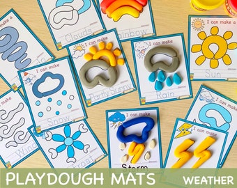 Weather Play Doh Matten Homeschool Printable Play Dough Matten Feinmotorik Vorschule Kindergarten Aktivität für Kinder Instant Download