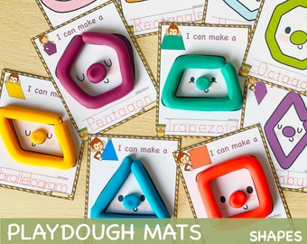 Shapes Play Dough Mats Visual Cards Montessori Toddler Activities Printable Play Doh Mats Homeschool Kindergarten Pre-K Curriculum