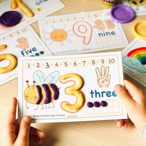 Preschool Printables Numbers 1-10 Play Doh Mats Toddler Activities, Montessori Materials Practice for Homeschool Pre-K Kindergarten image 9