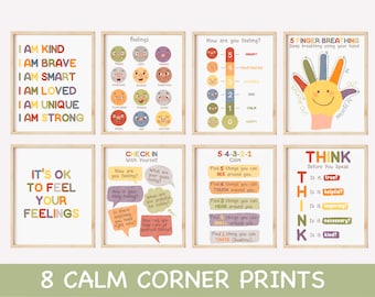 8 Calm Down Corner Posters Rainbow Classroom Psychology Prints Growth Mindset Posters Therapy Office Decor Toddler Mental Health Poster