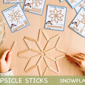 Snowflake Popsicle Sticks Activity Winter Fine Motor Skills Game Christmas Activities for Kids Printable Snow Study Mats Winter Activities