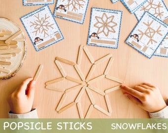 Snowflake Popsicle Sticks Activity Winter Fine Motor Skills Game Christmas Activities for Kids Printable Snow Study Mats Winter Activities
