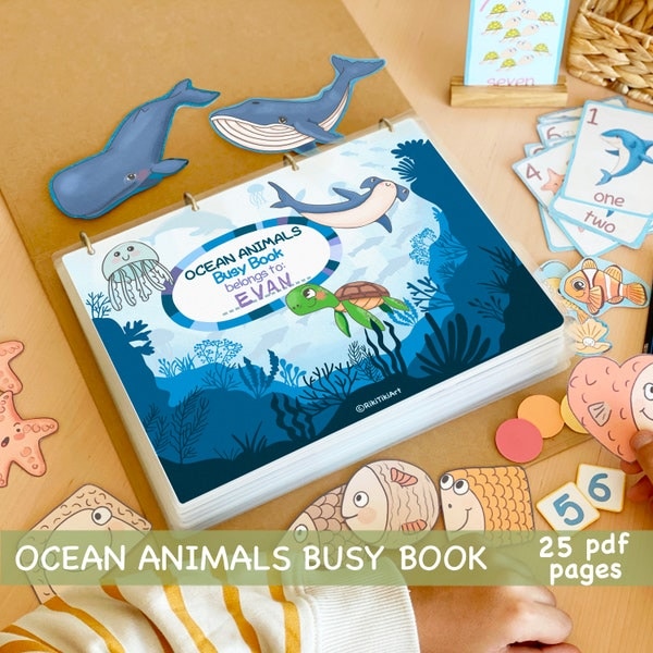 Ocean Animals Toddler Busy Book Printable Learning Binder Homeschool Preschool Printables Personalized Toddler Quiet Book Kids Activity Book