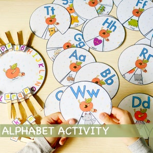 Actividades del alfabeto Juego preescolar para niños pequeños Giradores del alfabeto imprimibles Rueda a juego ABC Imprimibles preescolares Recursos para la educación en el hogar